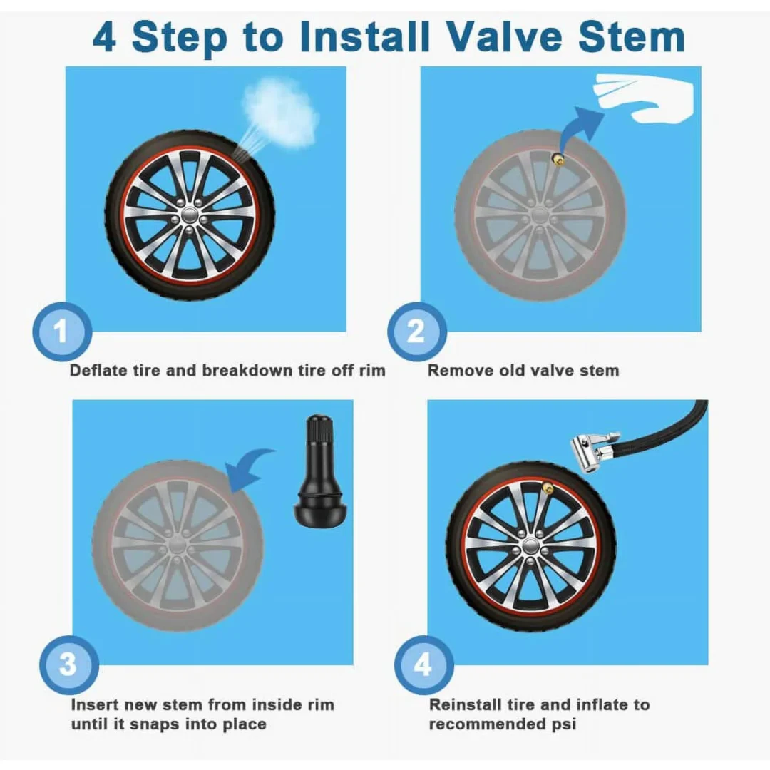 MEIHUA | TR415 100pcs Tire Valve Stem – Rubber Snap-In Valves for Tubeless Tires, Fits 0.625" Rim Holes - Image 4